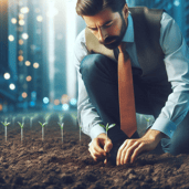 Businessman planting seed